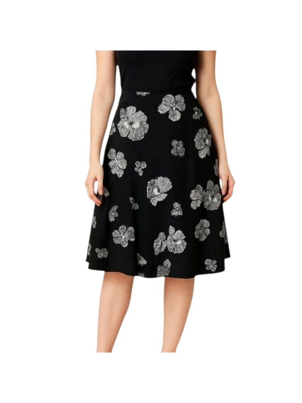 Worthington Black & White Floral Cotton A-Line Skirt – Size 12